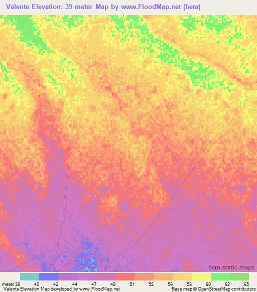 Valente,Mozambique Elevation Map