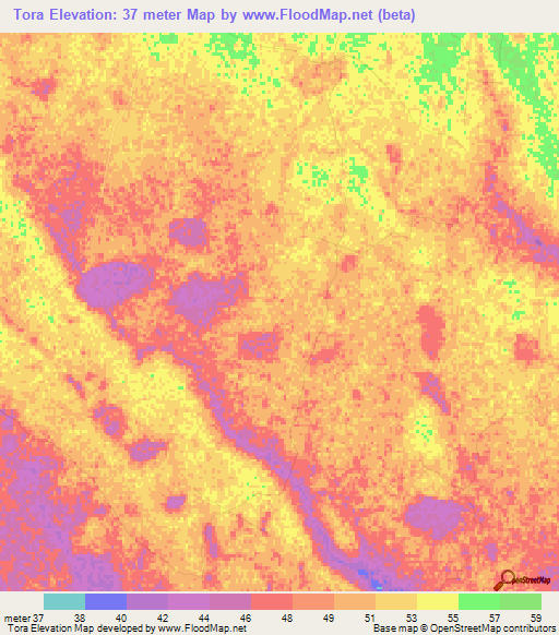 Tora,Mozambique Elevation Map