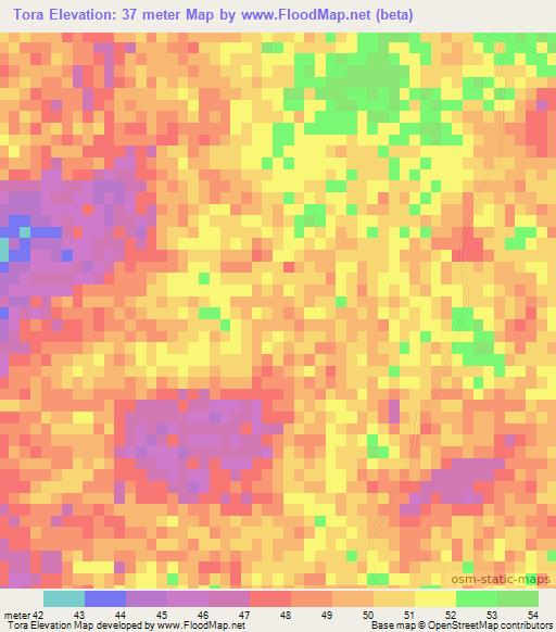 Tora,Mozambique Elevation Map