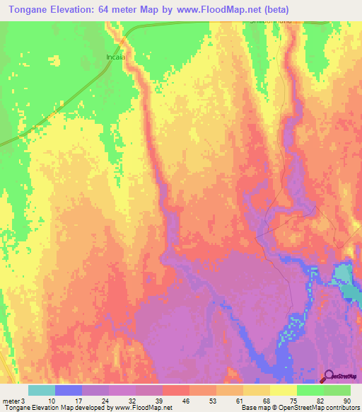 Tongane,Mozambique Elevation Map