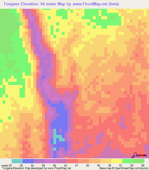 Tongane,Mozambique Elevation Map