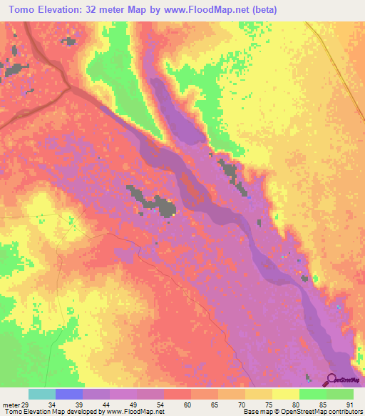 Tomo,Mozambique Elevation Map