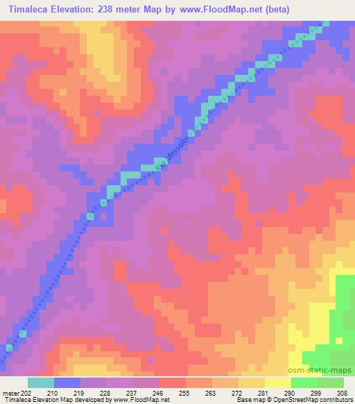 Timaleca,Mozambique Elevation Map