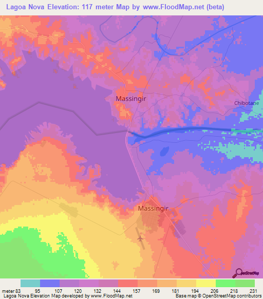 Lagoa Nova,Mozambique Elevation Map