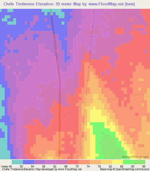 Chefe Tindavene,Mozambique Elevation Map