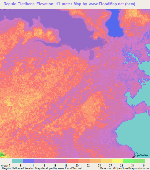 Regulo Tlatlhene,Mozambique Elevation Map