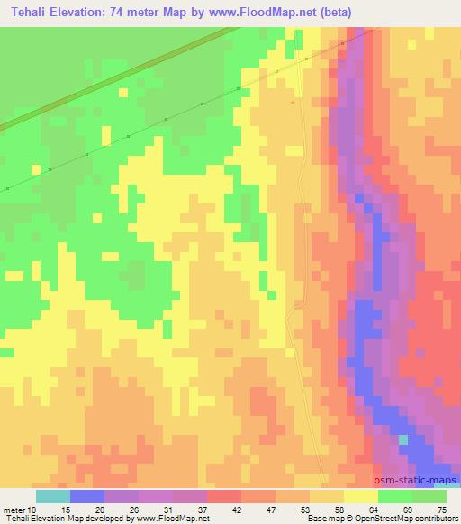 Tehali,Mozambique Elevation Map