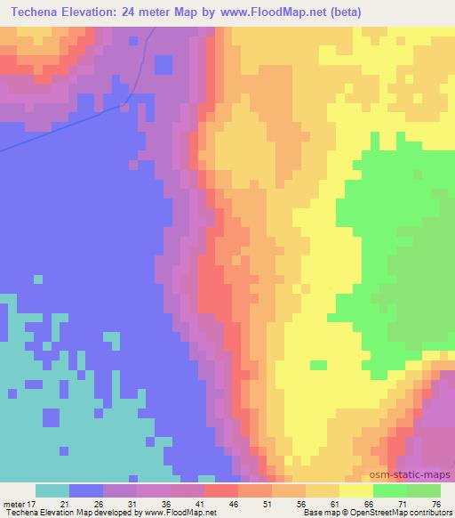 Techena,Mozambique Elevation Map