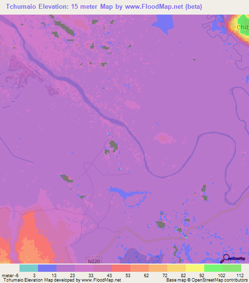 Tchumaio,Mozambique Elevation Map