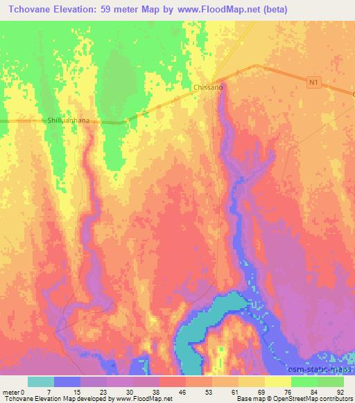 Tchovane,Mozambique Elevation Map