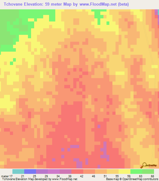 Tchovane,Mozambique Elevation Map