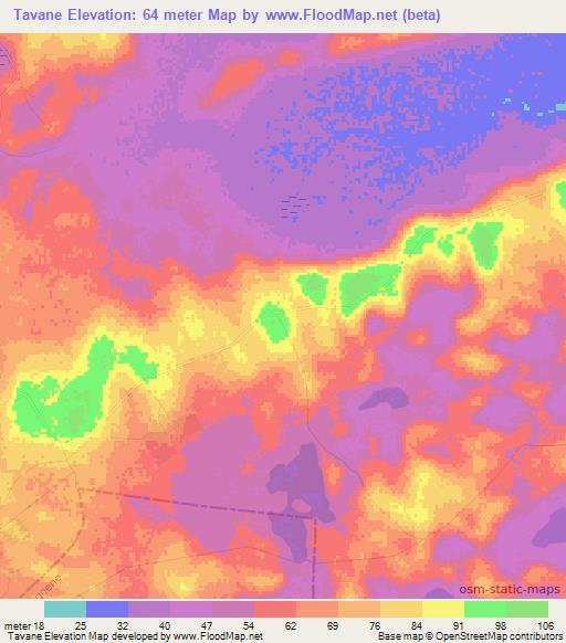 Tavane,Mozambique Elevation Map