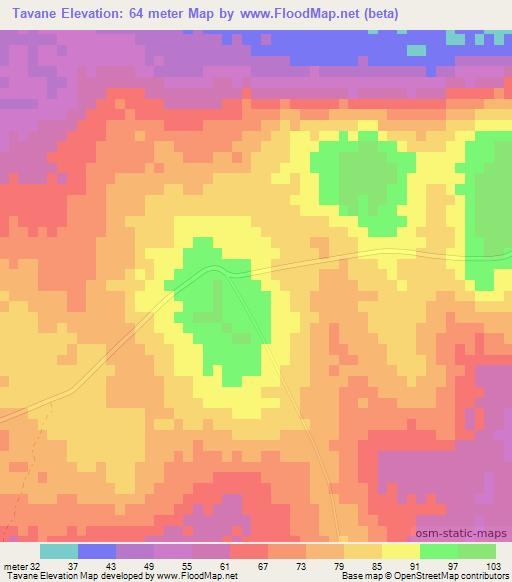 Tavane,Mozambique Elevation Map