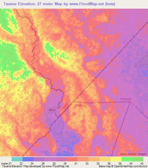 Tauene,Mozambique Elevation Map