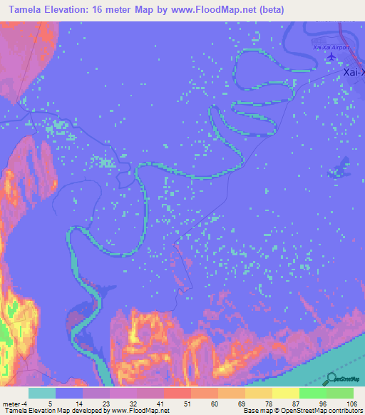 Tamela,Mozambique Elevation Map