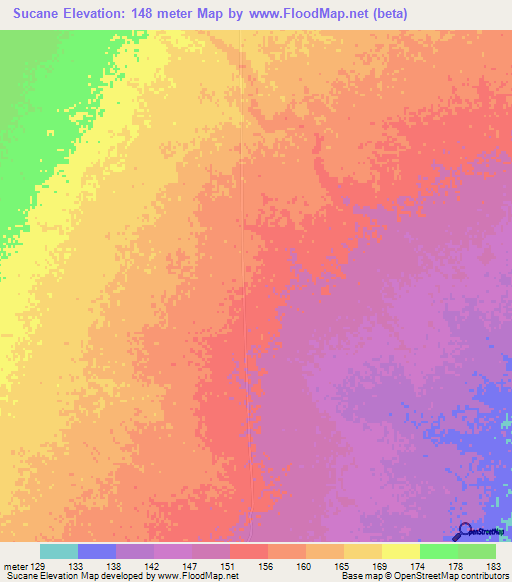 Sucane,Mozambique Elevation Map