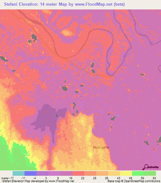 Stefani,Mozambique Elevation Map