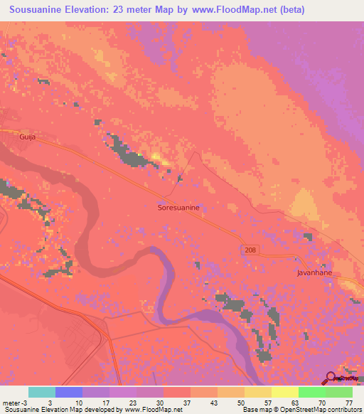 Sousuanine,Mozambique Elevation Map