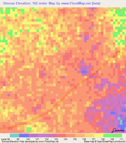 Simosa,Mozambique Elevation Map