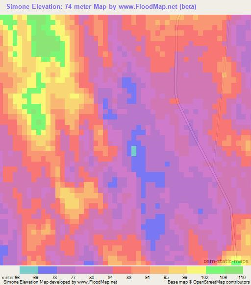 Simone,Mozambique Elevation Map