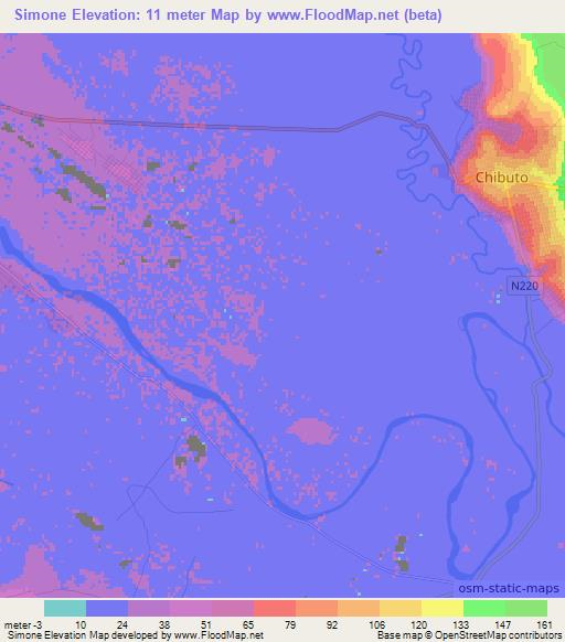 Simone,Mozambique Elevation Map