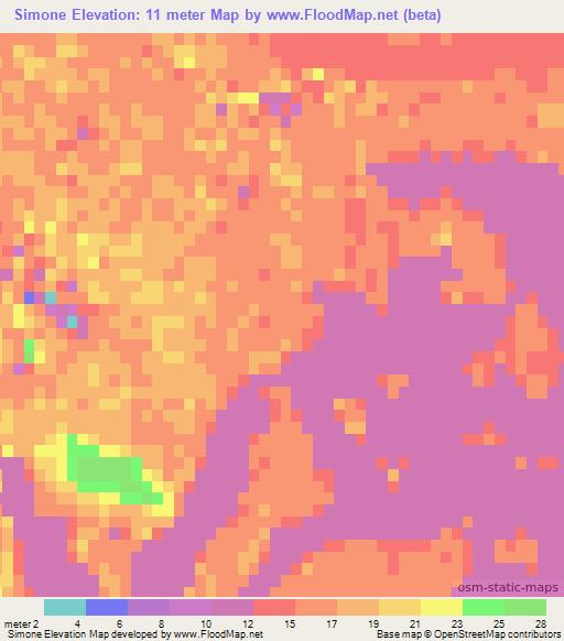 Simone,Mozambique Elevation Map