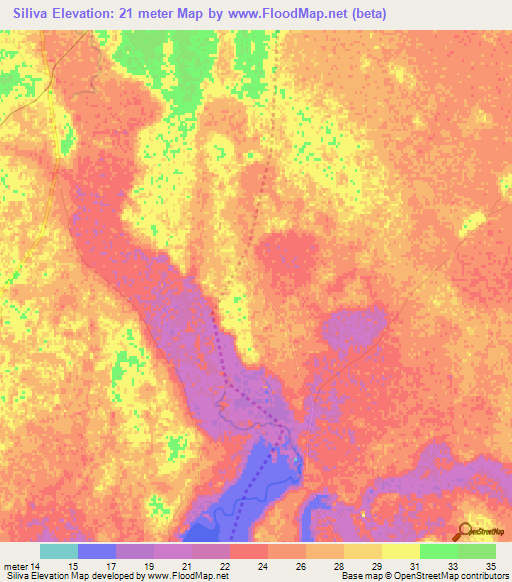 Siliva,Mozambique Elevation Map