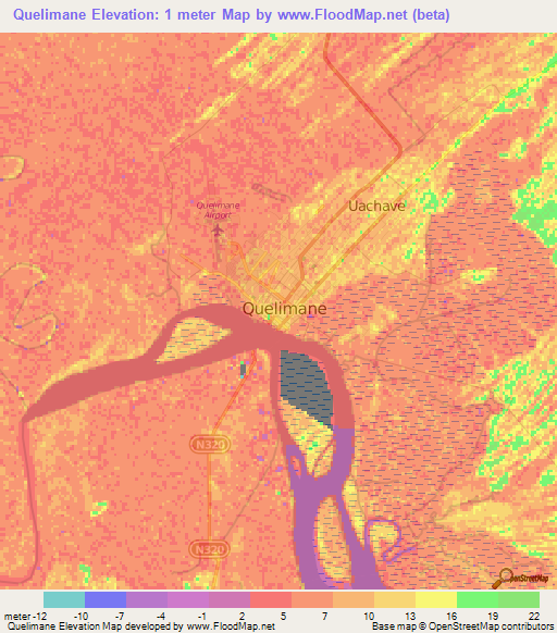 Quelimane,Mozambique Elevation Map