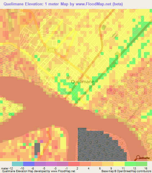 Quelimane,Mozambique Elevation Map