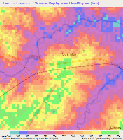 Cuamba,Mozambique Elevation Map