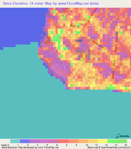 Elevation of Beira,Mozambique Elevation Map, Topography, Contour