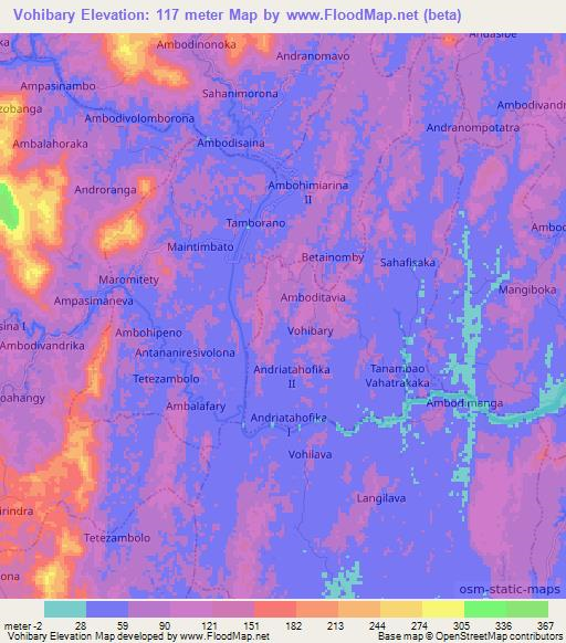 Vohibary,Madagascar Elevation Map