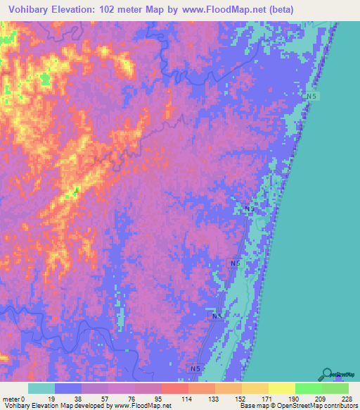 Vohibary,Madagascar Elevation Map