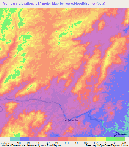 Vohibary,Madagascar Elevation Map