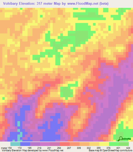 Vohibary,Madagascar Elevation Map