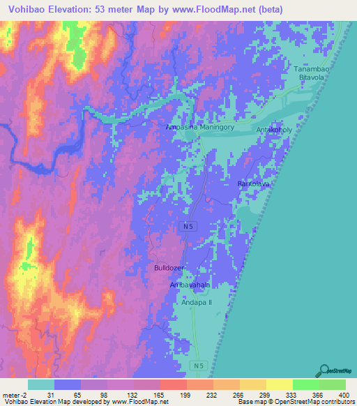 Vohibao,Madagascar Elevation Map