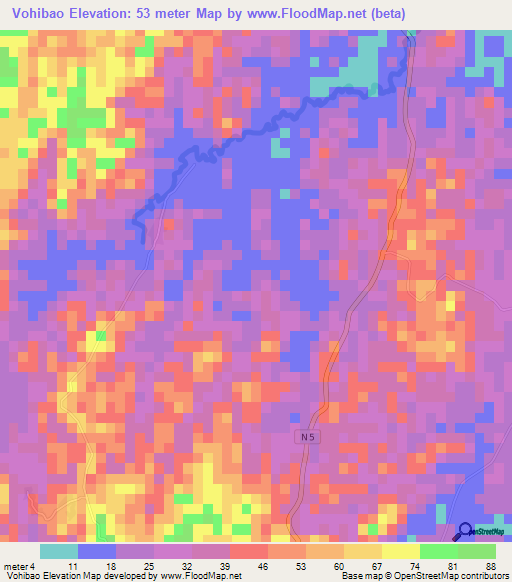 Vohibao,Madagascar Elevation Map