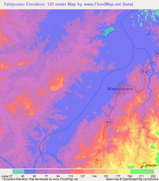 Tsinjorano,Madagascar Elevation Map