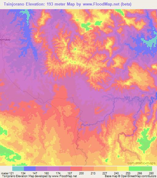 Tsinjorano,Madagascar Elevation Map