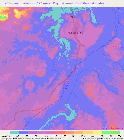 Tsinjorano,Madagascar Elevation Map