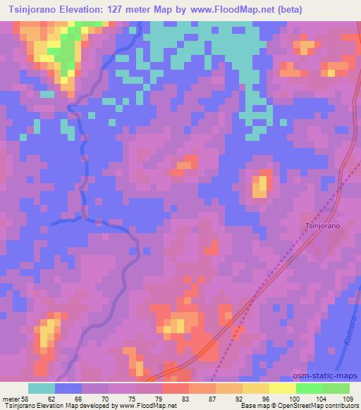 Tsinjorano,Madagascar Elevation Map