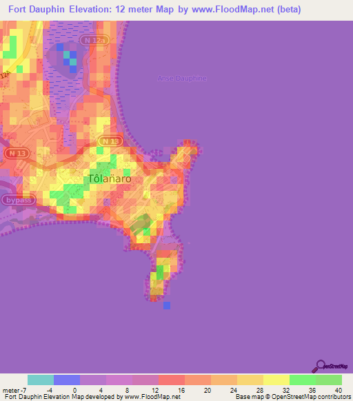 Fort Dauphin,Madagascar Elevation Map