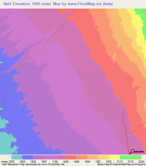 Nahl,Iran Elevation Map