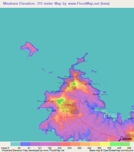 Mtsahara,Mayotte Elevation Map