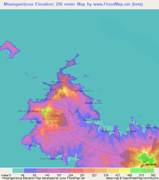 Mtsangamboua,Mayotte Elevation Map