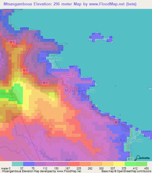 Mtsangamboua,Mayotte Elevation Map