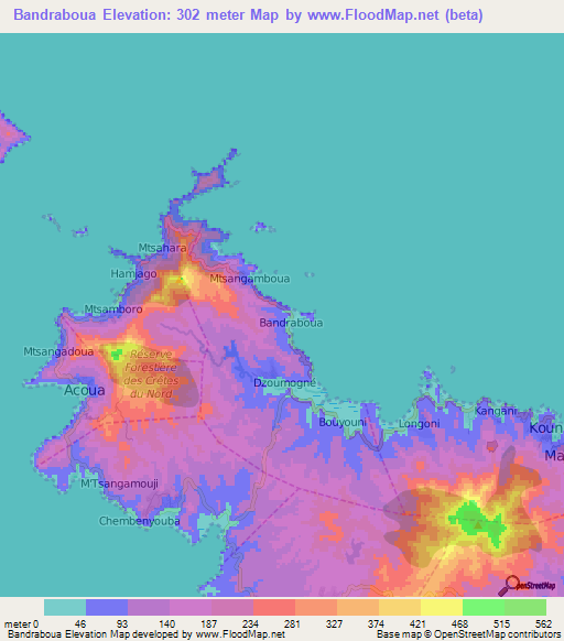 Bandraboua,Mayotte Elevation Map