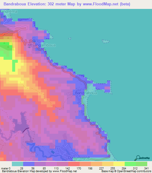 Bandraboua,Mayotte Elevation Map