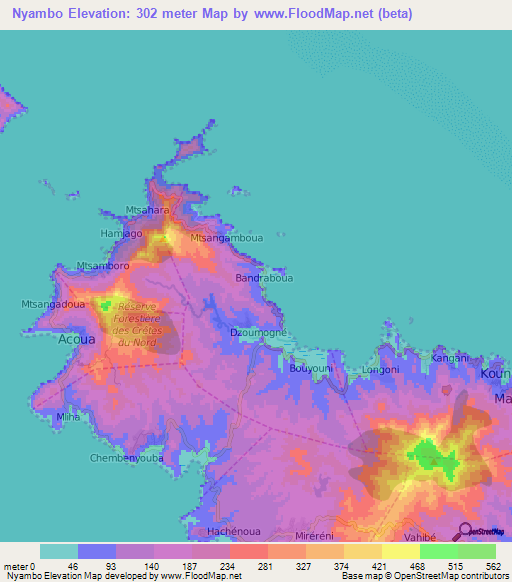 Nyambo,Mayotte Elevation Map