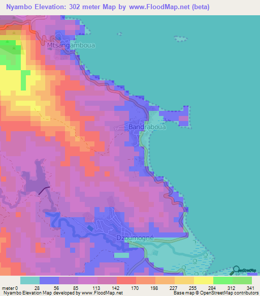 Nyambo,Mayotte Elevation Map